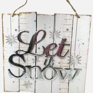 Let It Snow Decorative Hanging Wall Sign Rustic Rope Accent Winter Holiday Decor